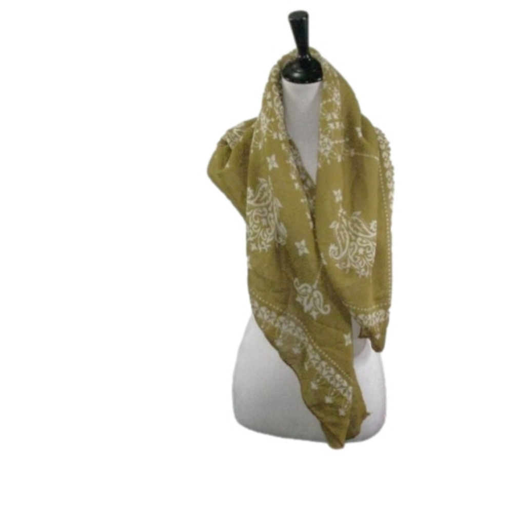 Unbranded Tan/White Paisley Scarf 40"x40"